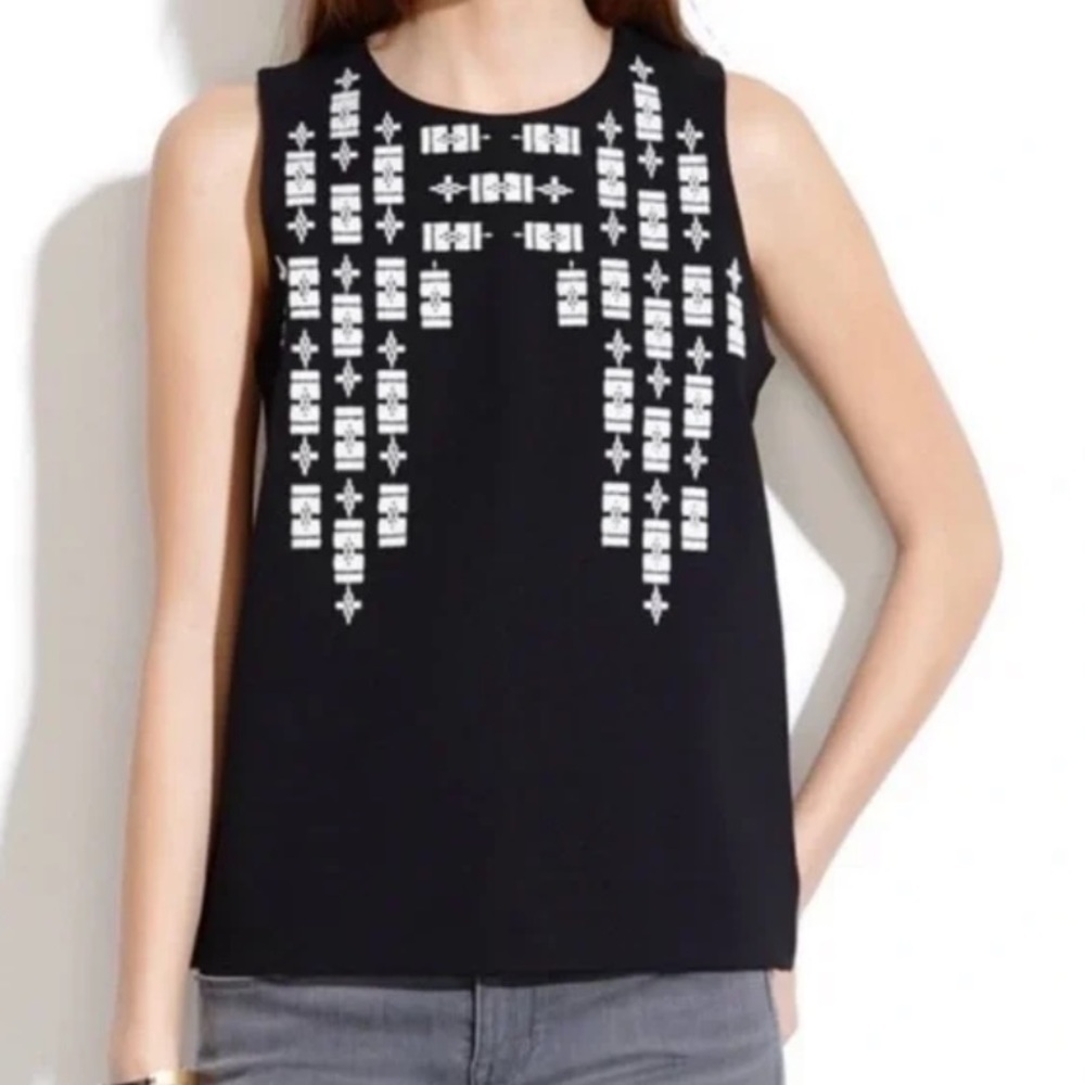 NWOT Madewell Womens Aztec Bohemian Black Embroidered Tank Top Size Small - Picture 2 of 9